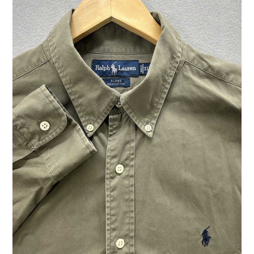 Ralph Lauren Button Down Shirt Mens XL Olive Green Blake Cotton Twill 90s Prep